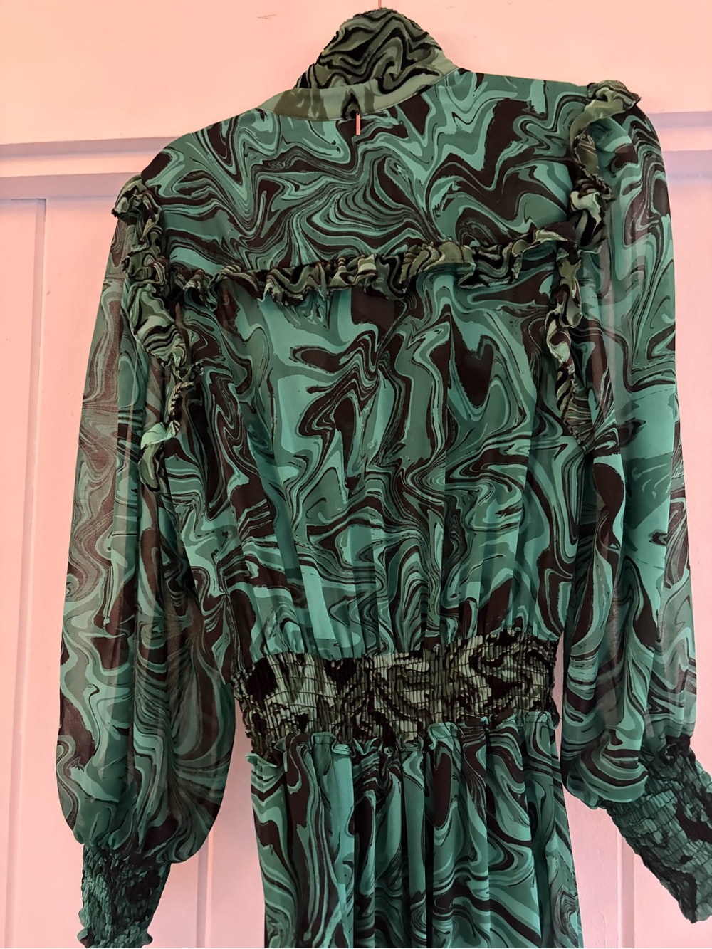 MISA LOS ANGELES Aydenis Teared Green Marble Print Long Sleeve Dress - Picture 4 of 15